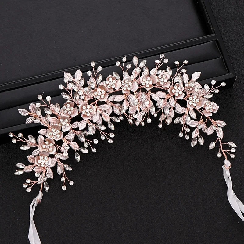 Silver Color Bridal Flower Headband Prom Tiara Wedding Hair Accessories Bride Handmade Hair ornaments Female Crystal Headdress
