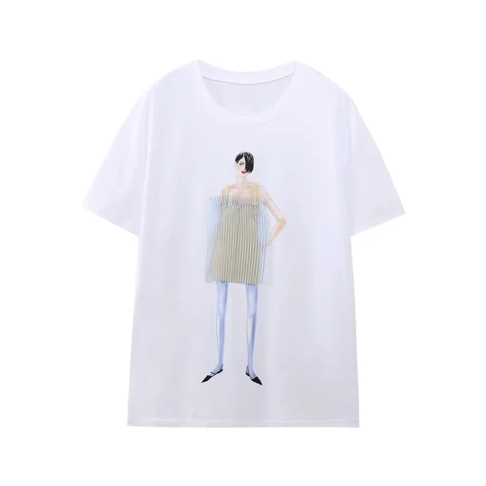 Women Fashion Contrast Color Girls Print Casual T Shirt Female Basic O Neck Short Sleeve Chic Leisure Tops T3069 FH T3069 QUN