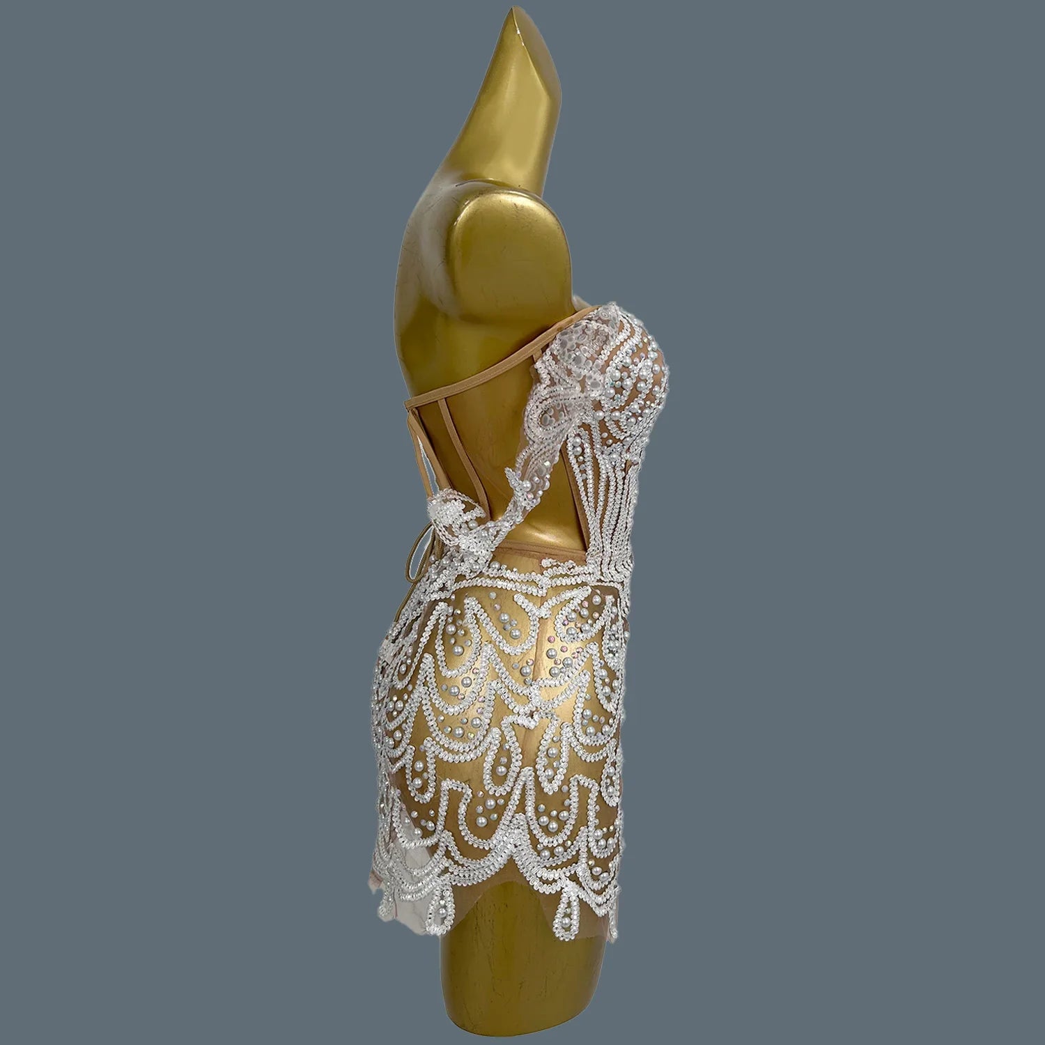 Sparkly Sequins White Pearl Strapless Top Skirt Two Pieces Set Hot Girls Birthday Party Dress Up Nightclub Dance Outfits Lurong