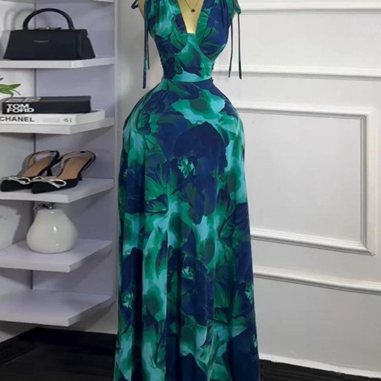 CM.YAYA Women Tie Dye Printed Sleeveless Big Swing Maxi Long Dress 2025 Summer Holiday Birthday Sexy Club Party Evening Dresses