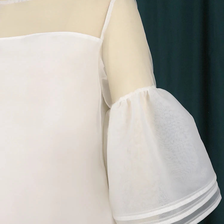 Plus Size 4XL Loose Dresses for Women White O Neck Mesh Tierred Robes Flare Sleeve Mini Gowns Party Event Occasion Outfits Fall