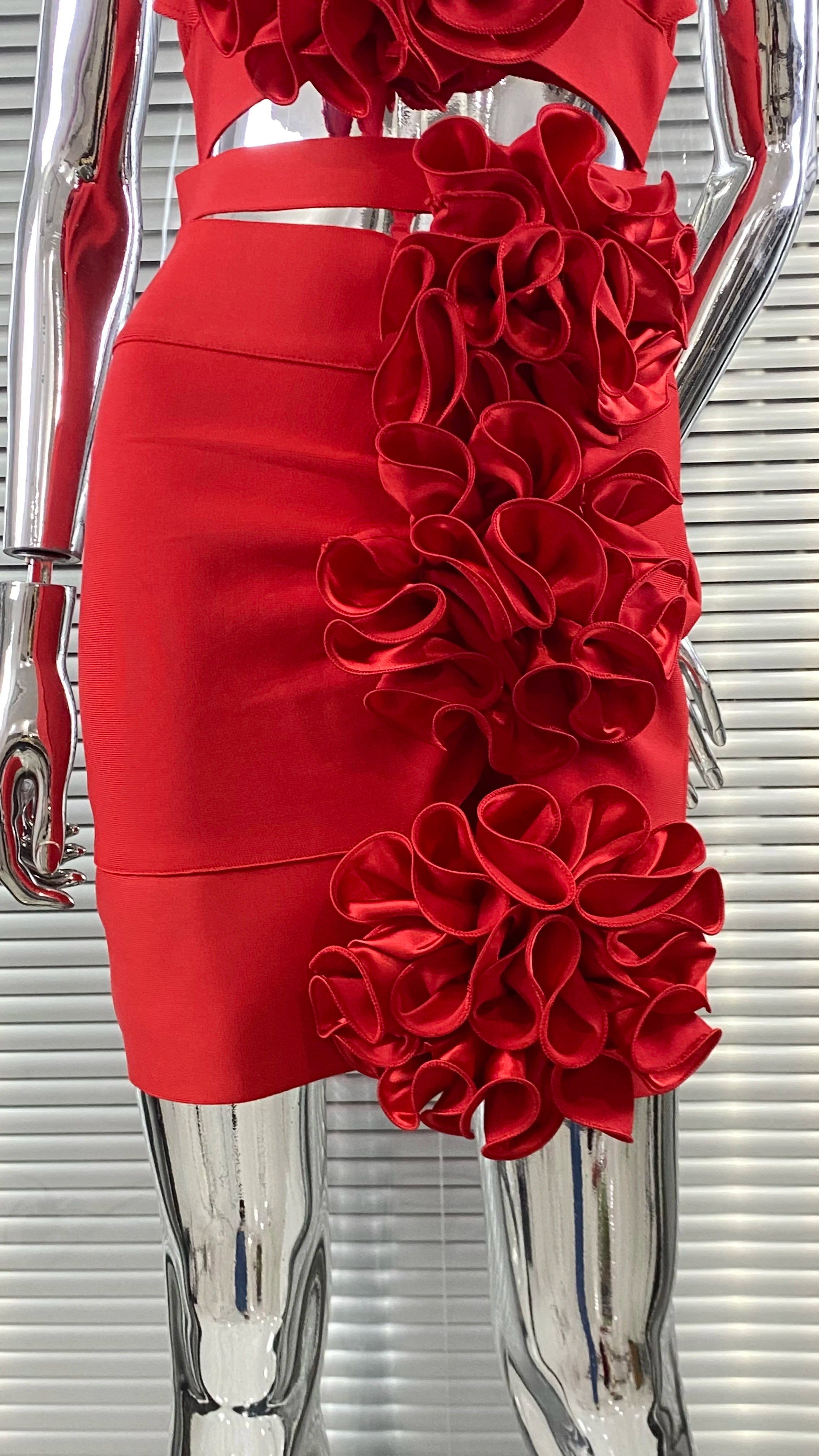 New Summer Stereoscopic Flowers Sexy Hollow Out Spaghetti Red Bandage Mini Dress Sweet Woman Party Dress Birthday Party Vestido