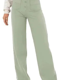 Women's High-waisted Elastic Casual Trousers Fashionable Casual Straight-leg Pants Buttoned Elegant Casual Pants Pea green