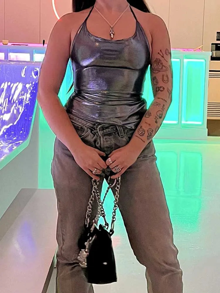 Solid Color Shiny Bodycon Sexy Style Vest Top New Summer Ladies Camisole Casual Basic