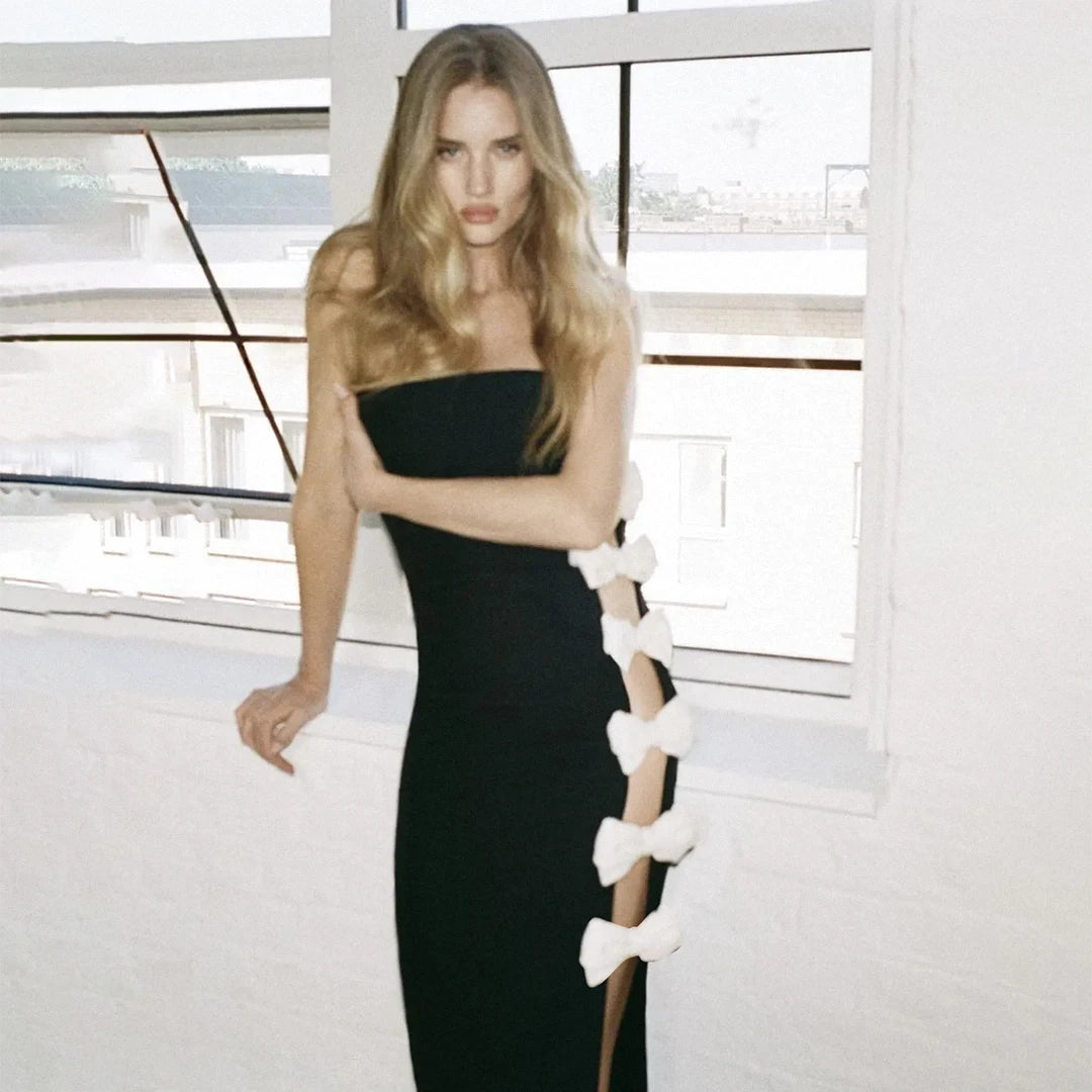 High Quality Women Sexy Strapless Side Bow Bodycon Mini Bandage Dress Fashion Celebrate Evening Party Red Carpet Dress Vestido