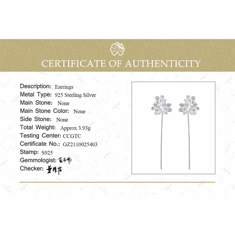 Lotus Fun Long Hanging Elegant Forget-me-not Flower Dangle Earrings For Women Real 925 Sterling Silver Original Fine Jewelry