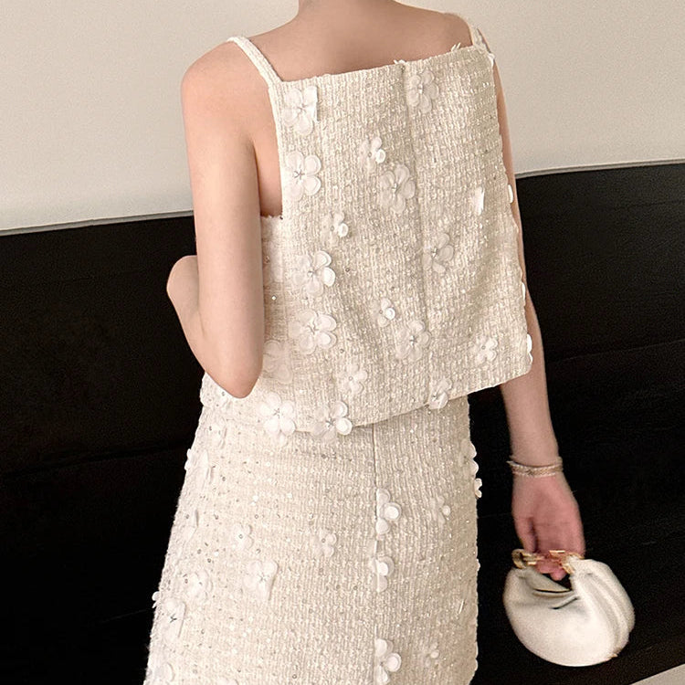 TWOTWINSTYLE Patchwork Floral Two Piece Sets For Women Round Neck Sleeveless Vest High Waist Mini Skirt Casual Set Female 2023