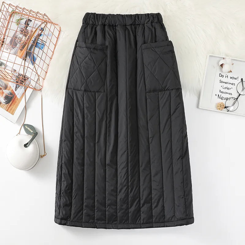 Women'S Skirts Fashion Winter High Waist Skirt New Windproof And Warm Zipper Down Cotton Skirt Large Size Black Skirt Photo Color