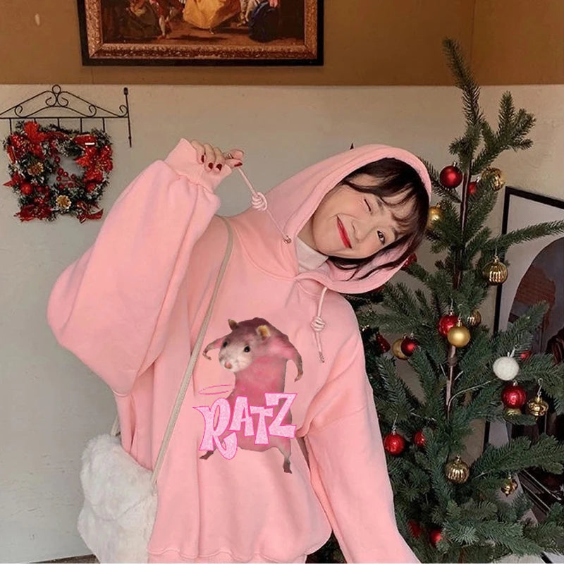 Bratz Letter Printed Plus Size Hooded Sweatshirt Men Women Hoodie Hip Hop Long Sleeve Streetwear Unisex Comfortable Clothes Tops pink 1