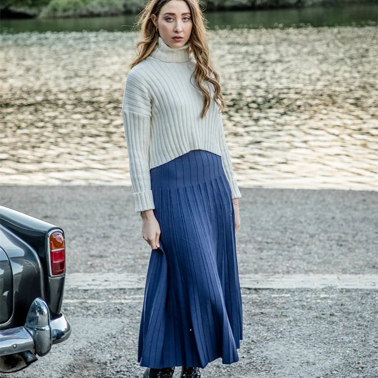 Women Maxi Skirts Female Knitted Long Dress Solid Color Knitting Skirt XS-3XL Plus Size Woman Autumn Winter Skirts