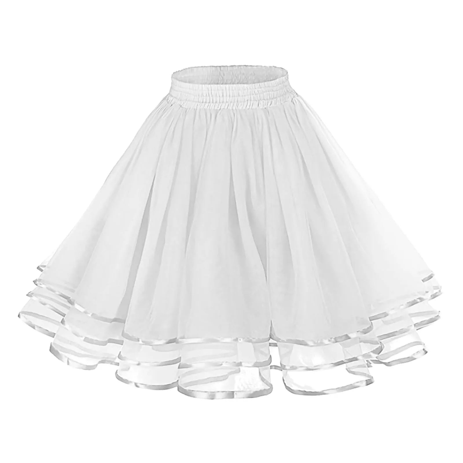 Women Carnival Ball Gown Skirt Party Stage Performance Pleated Skirt High Waist Solid Color A-Line Skirts Costumes Clothes WHITE One Size