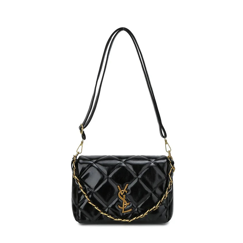 Quilted Bag with Letter Print 2025 - Vintage Chain Strap Crossbody Bag, Elegant Small Square Shoulder Purse for Women