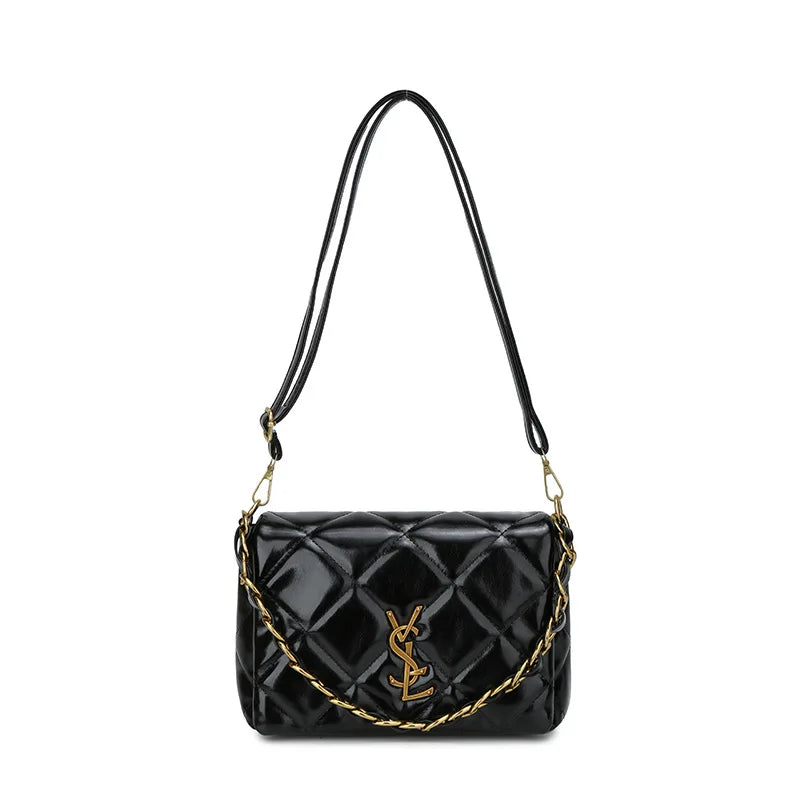 Quilted Bag with Letter Print 2025 - Vintage Chain Strap Crossbody Bag, Elegant Small Square Shoulder Purse for Women