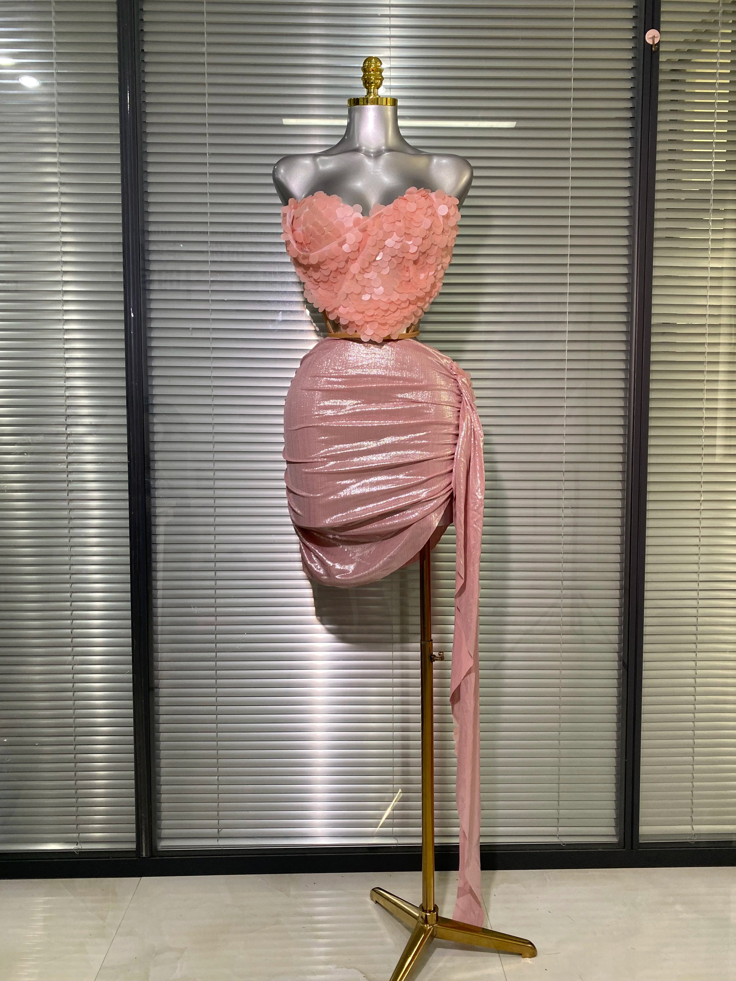 Women Sexy Sequins Blue Two Pieces Set Colorful Crystal Diamonds Night Club Sparkly Skirt Suits Singer Dancer Stage Costume