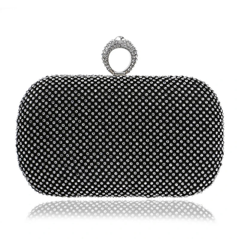 Rhinestones Women Bags Hollow Out Style Fashion Evening Bags Chain Shoulder Handbags Party Wedding Day Clutch Purse YM1000black