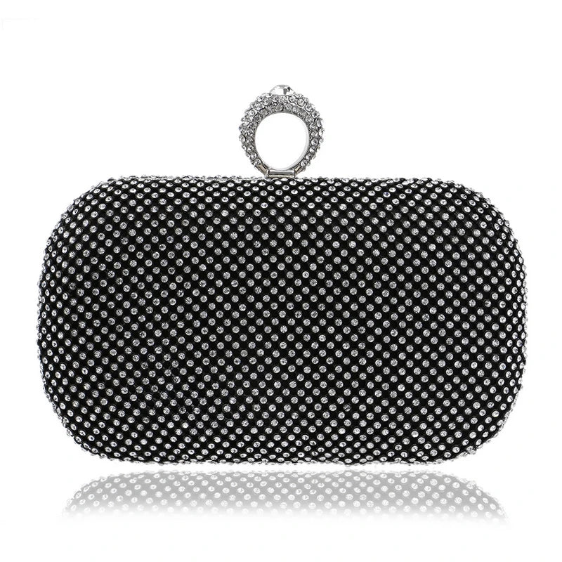 Rhinestones Women Bags Hollow Out Style Fashion Evening Bags Chain Shoulder Handbags Party Wedding Day Clutch Purse YM1000black
