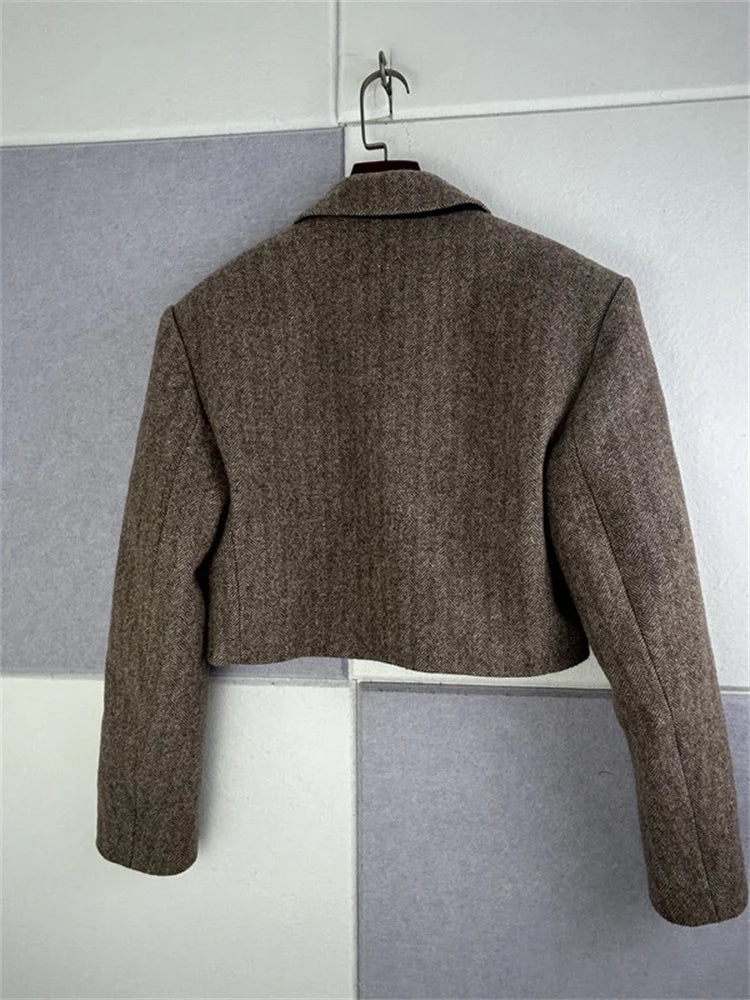 Women Notched Silhouette Short Jacket Tweed Single Metal Buttons Fashion New 2023 Ladies Coat Fall Winter