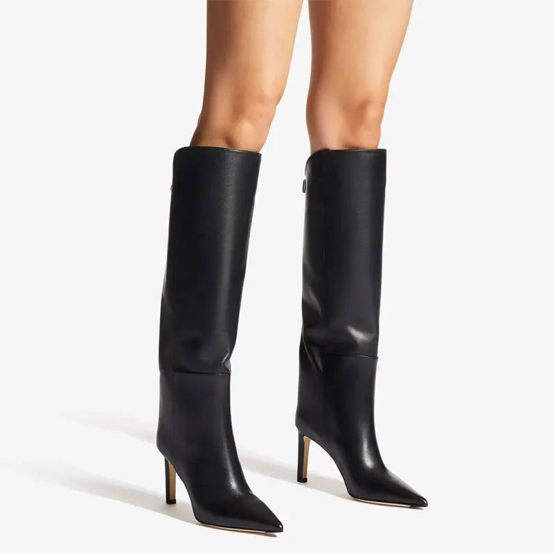 Women's New Thin High Heel Knee Long Boots Fashion Pointed Mid Length Women's Boots Autumn and Winter Fashion Women's Boots