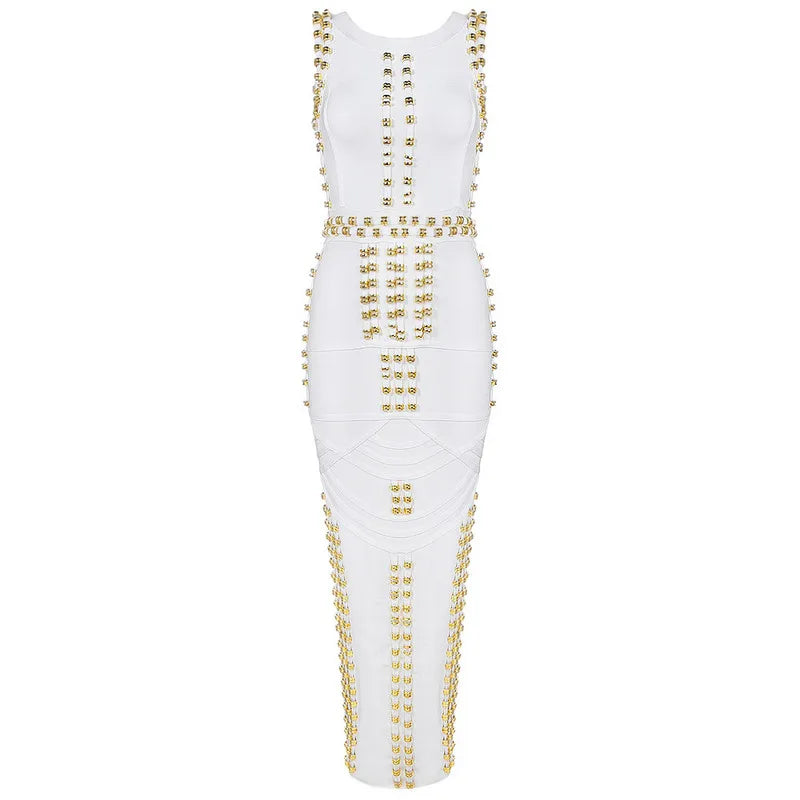 Classical Style Women Sleeveless O-Neck Sexy Bodycon Bandage Long Dress Celebrity Fashion Red Carpet Evening Party Dress