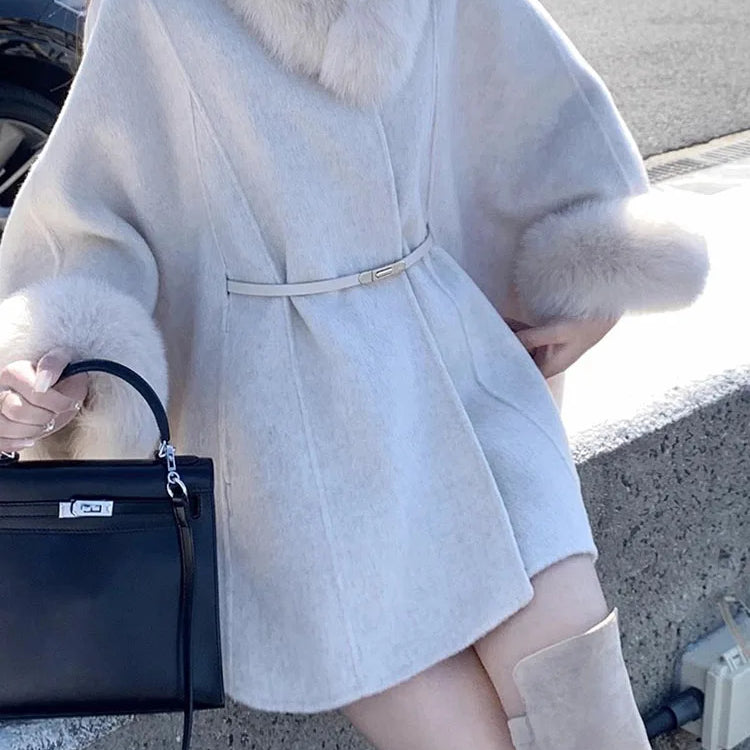 Elegant Women Woolen Coat Long Sleeve Korean Fashion Vintage Jackets Slim Solid Fairycore Autumn Winter Coats