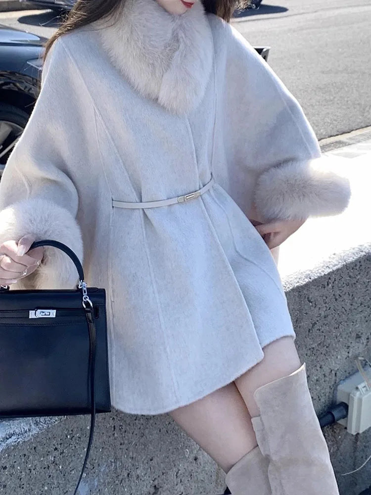 Elegant Women Woolen Coat Long Sleeve Korean Fashion Vintage Jackets Slim Solid Fairycore Autumn Winter Coats