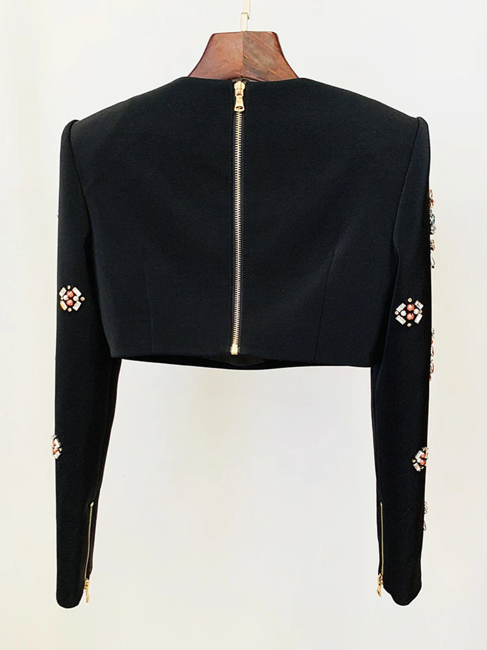 Ailigou 2023 New Autumn Women's High Quality Fashion Sexy Luxury Colorful Diamond Bead Short Top+Dress Black Two Piece Set