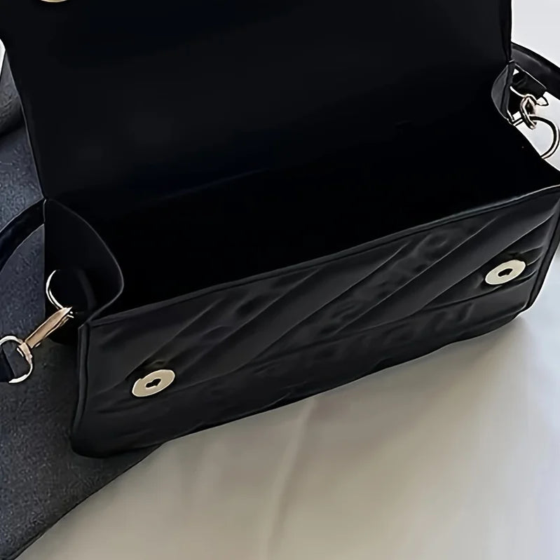 1pc Trendy Quilted Handbag with Adjustable Strap, Stylish Black Shoulder Purse for Women with Mini Coin Pouch, Crossbody Purse