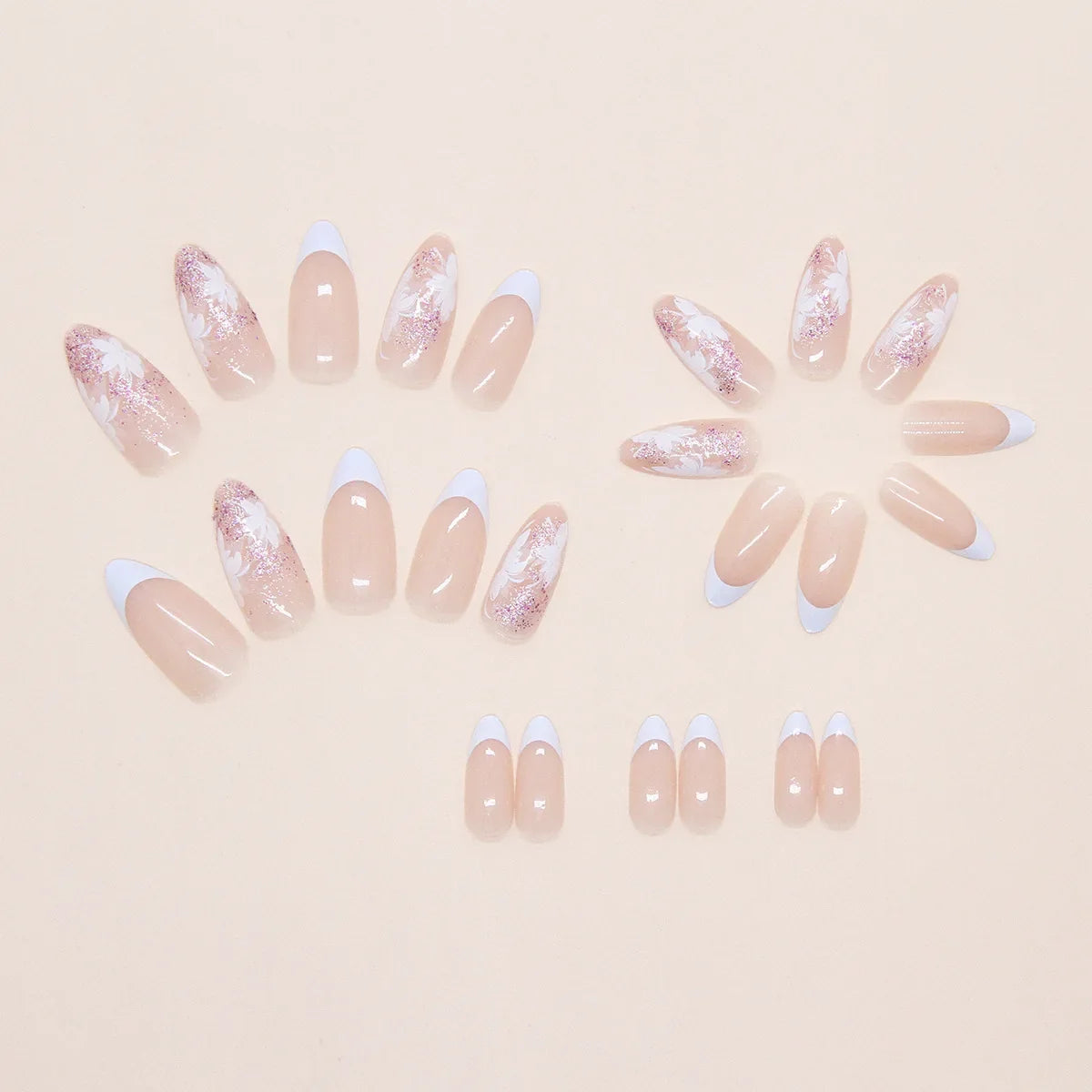 24pcs Light Blue French Press on Nails White Flower Print Simple Short Nails Full Cover Wearable False Nails