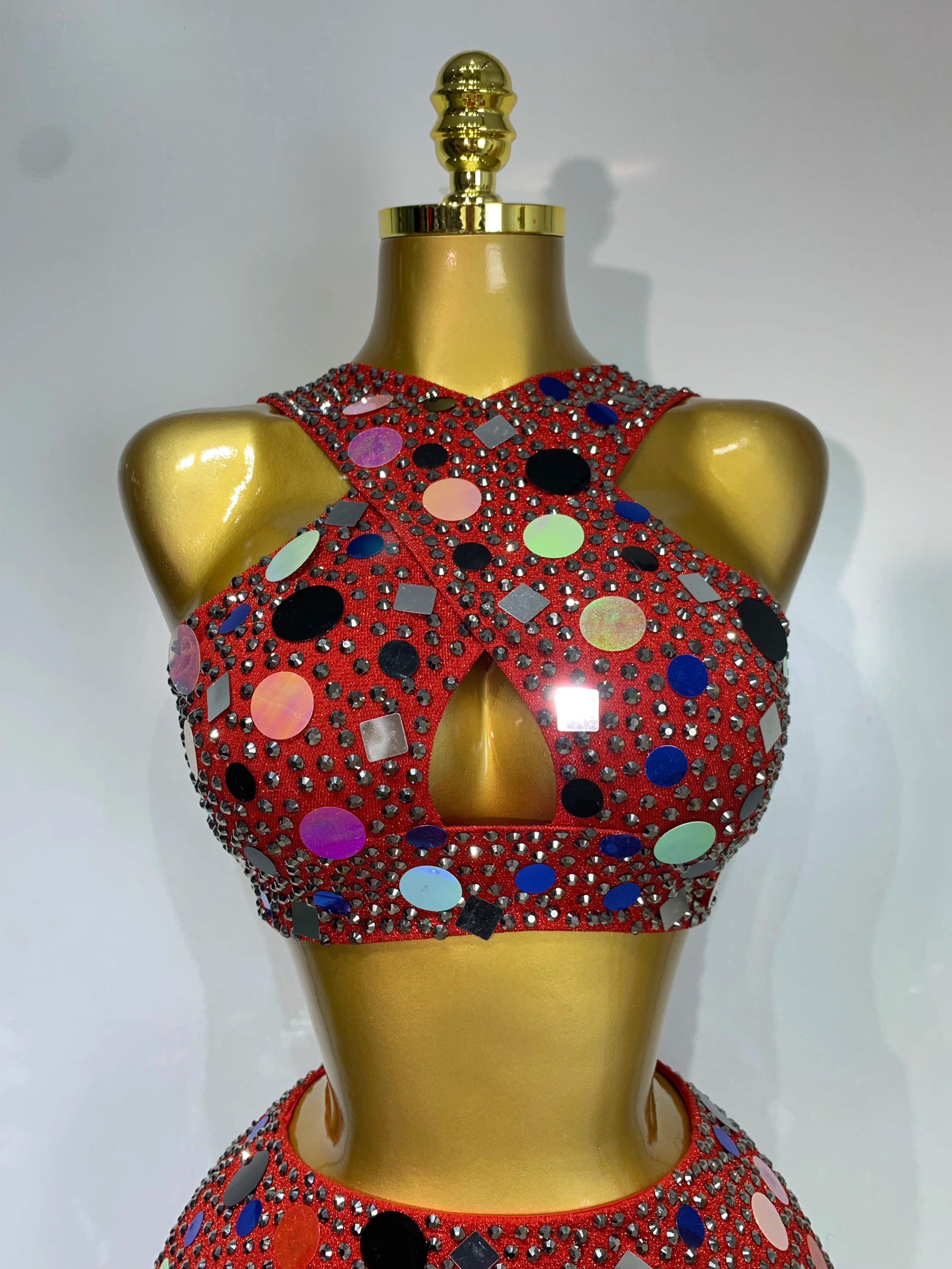 High Quality Luxury Rhinestone Sequin Sexy Two Piece Set 2025 New Fashion Nightclub Sparkly Perform Stage Costume Birthday Dress