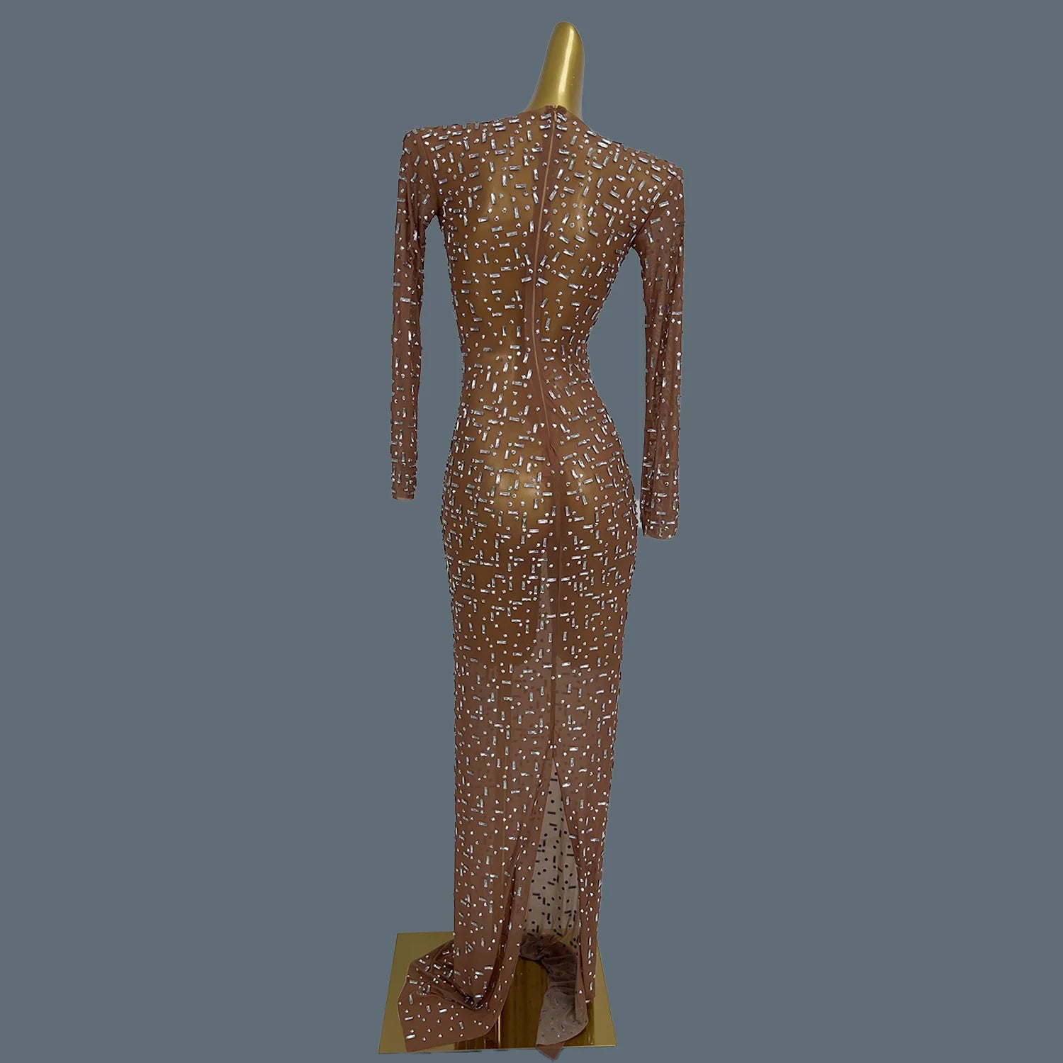 Women Elegant Sexy See Through Cocktail Dress Sparkly Full Rhinestones Long Sleeve Prom Evening Birthday Party Gown Bailian