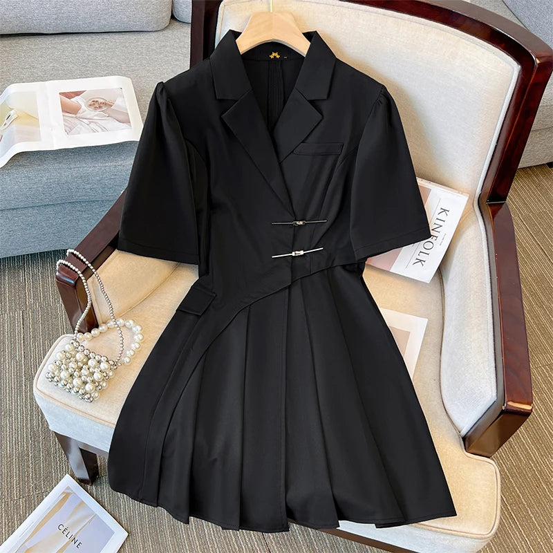 Plus-size women's Summer Fashion Polyester suit Dress Black commuter professional dress Mature dry party dress black CHINA
