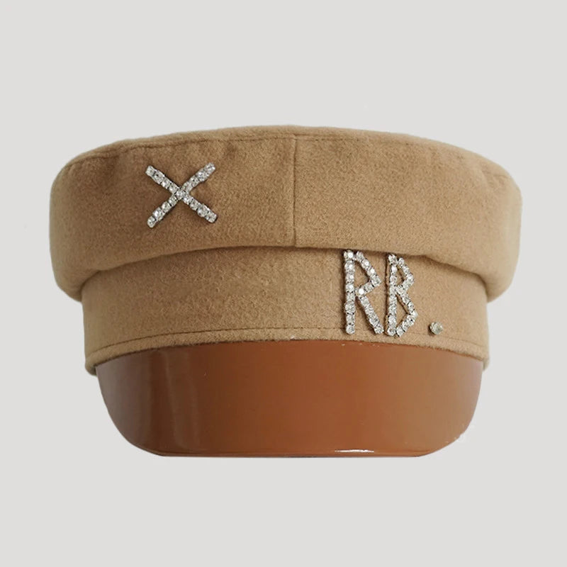 Women Hats Crystal baker boy hat Wool Newsboy Caps Female Flat Militray Caps Visor S-XL Patchwork-Brown