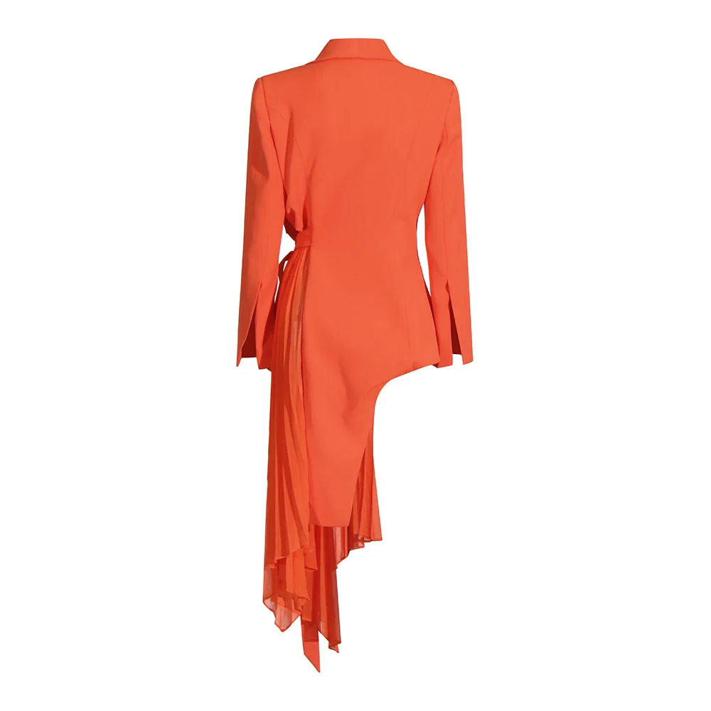 Solid Spliced Folds Blazers For Women V Neck Long Sleeve Patchwork Lace Up Irregular Chic Blazer Female Fashion New