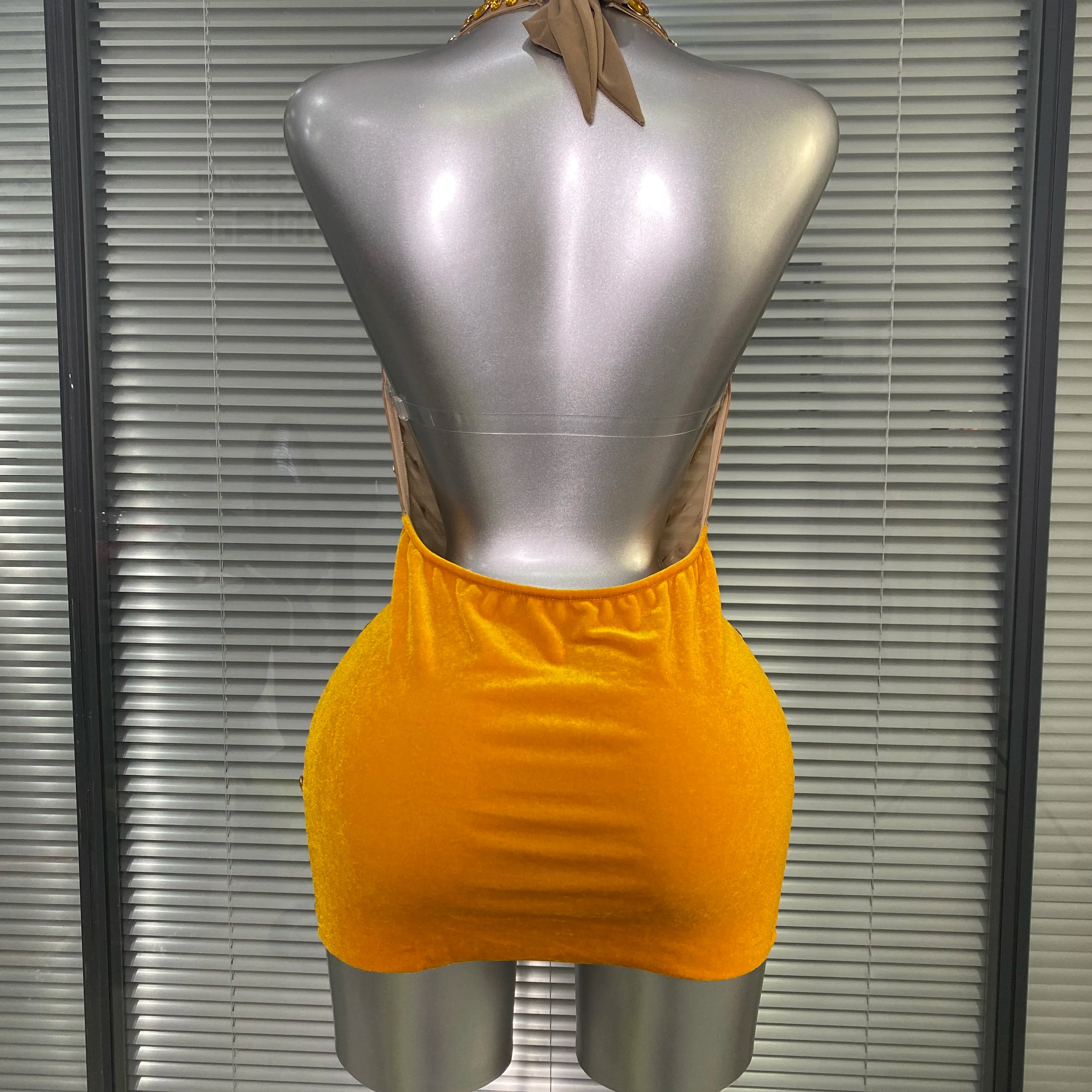 Celebrity New Women Sexy Transparent Mesh Backless Gold Black Costume Stage Dancer Singer Night Club Mini Party Dress