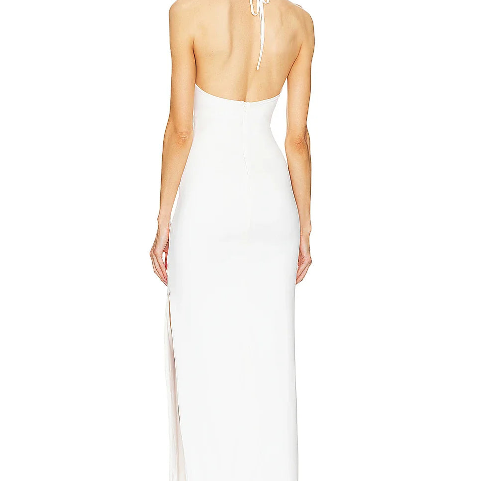 White Color Women Sexy Off the Shoulder Keyholes Bodycon Bandage Mid-calf Dress Backless Fashion Celebrate Nightclub Party Dress