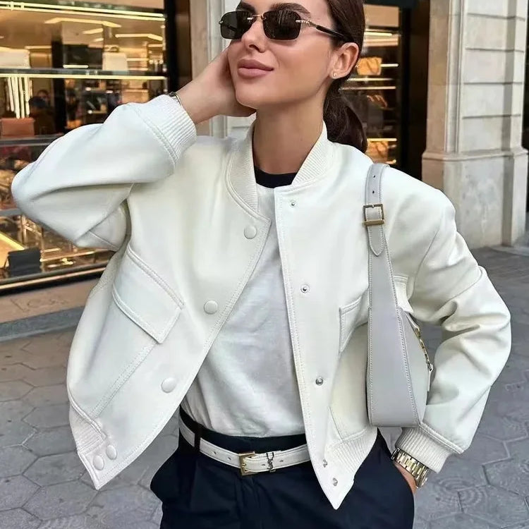 Women Fashion With Pockets Bomber Jacket Coats Vintage Long Sleeve Front Button Casual Female Outerwear Chic Tops
