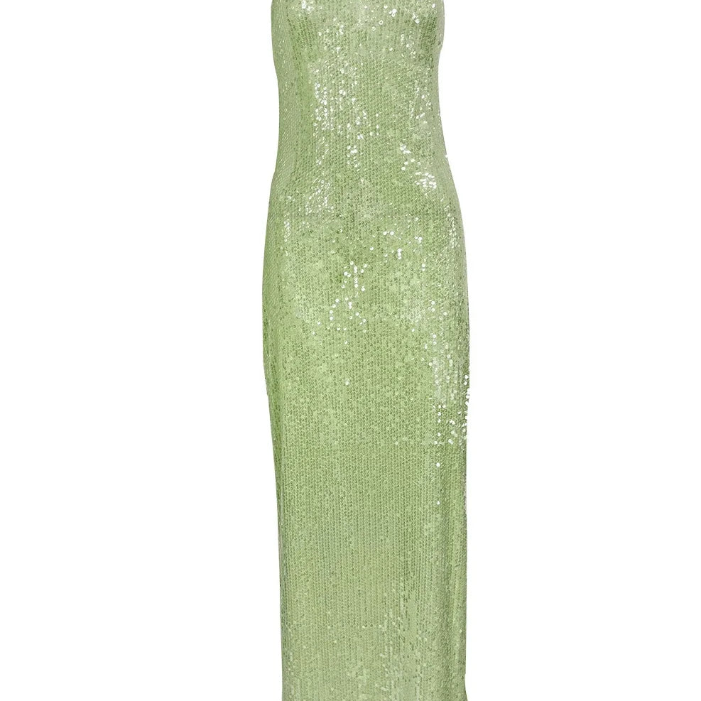 Luxury Sequins Backless High Slit Evening Long Dress Elegant WomenSleeveless High Waist Tunic Bodycon Holiday Party Dresses As picture