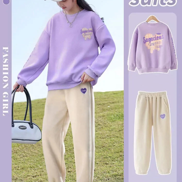 Spring Autumn Children Clothes Sets Korean Girls Letter Sweater + Pants 2Pcs Outfits Casual Sports Long Sleeved Trousers Suits