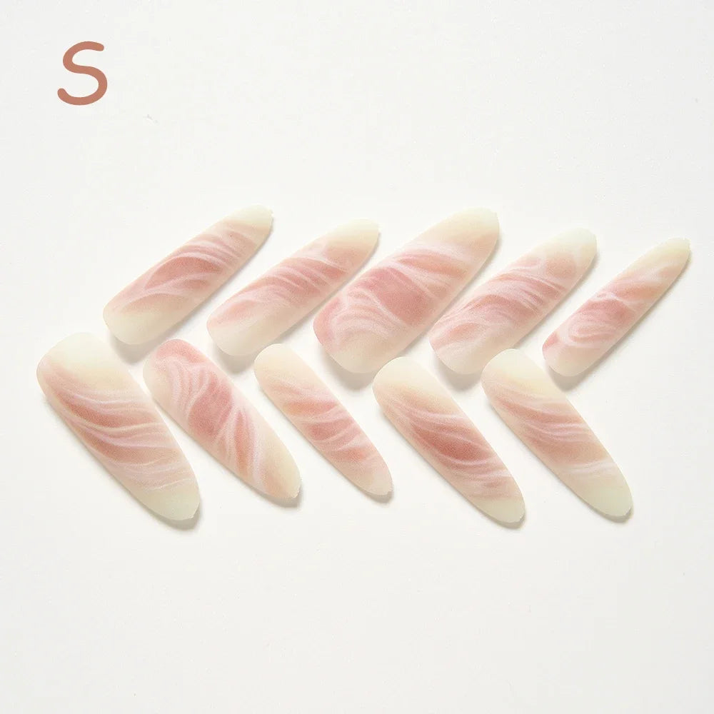 10Pcs/set Lucky Nine-tailed Fox Printed Chinese Style False Nails Long Press-on Acrylic Fakes Nails Adhesive Unique Design