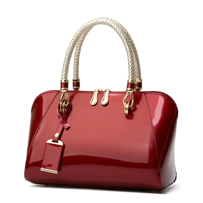 Luxury Designer Handbag Shiny Leather Boston Bag Fashion New Blue Red Black Beige Pink Bags for Women Sac De Luxe Femme wine red