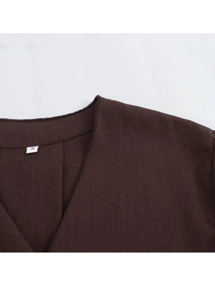 TRAF Fashion Linen 2 Pieces Women 2024 Spring Summer Kimono Style Loose Lace Up Shirts Tops Women's Wide Leg Pants Sets