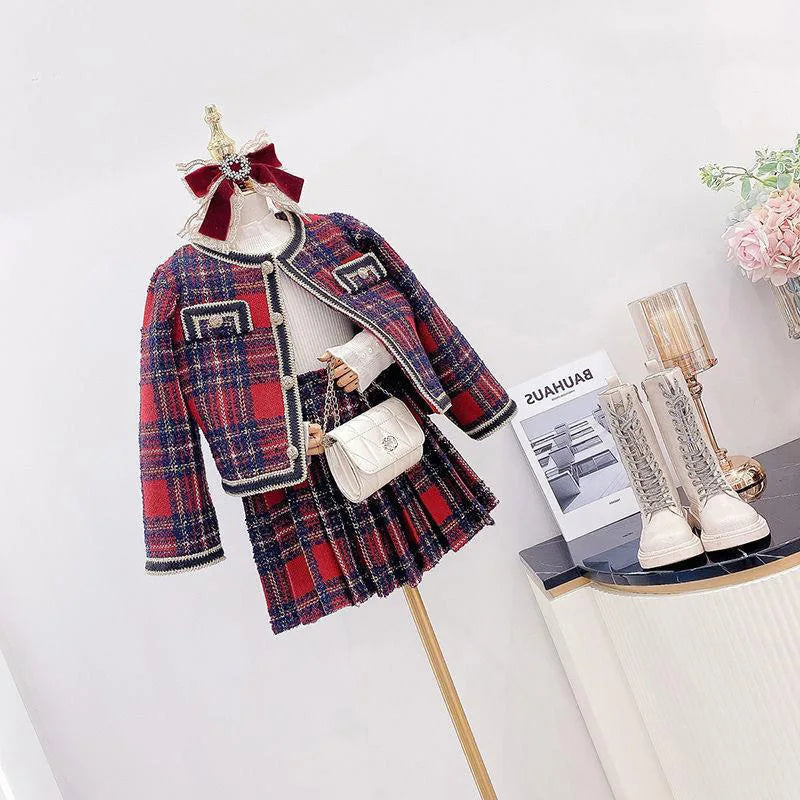 Girls Classic New Uniform Clothes Sets Winter Casual Luxury 2Pcs Sets Princess Jacket Skirt Birthday for 1-8Years Children Suits