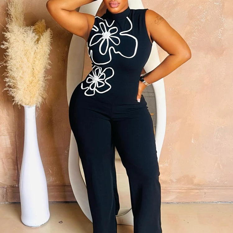 CM.YAYA Fashion Women Sunflower Sleeveless Tank Jumpsuits 2025 Summer Street Birthday Sexy Party Outfits One Piece Suit Rompers