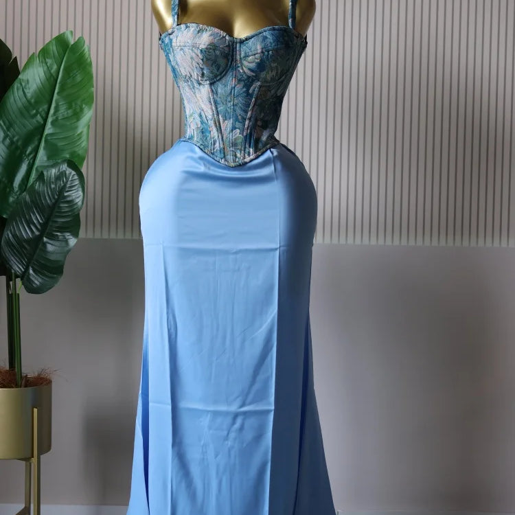 CM.YAYA Women's Dress Set Print Bow Corset Top and Maxi Long Skirt Suit 2025 Summer Elegant Evening Two 2 Piece Set Outfits