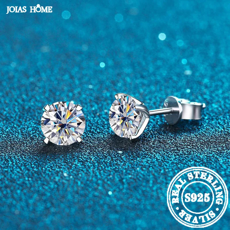 JOIAS HOME Silver 925 Moissanite Three Claw Jewel Earrings For Women, Fashionable And Elegant Commemorative Gift Birthday Gift