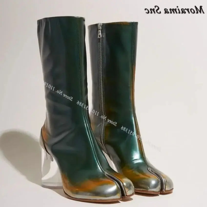 Solid Green Horse Hoof Heel Boots Strange Style Ankle Boots Shoes for Women Clear High Heel Fashion Zapatillas Mujerr