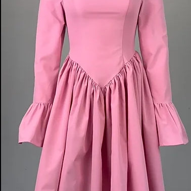 CM.YAYA 2025 Women O-neck Long Flare Sleeve Pleated Mini Midi Dress Backless Elegant Birthday Beach Night Party Vestidos Dresses