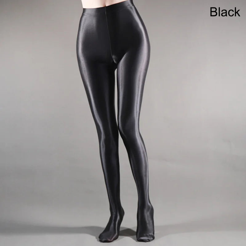 Colorful Satin Glossy Pantyhose Sexy Stockings Shiny Yoga Pants Leggings Sport Tights Women Fitness High Waist Tights Black