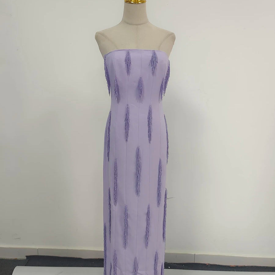 TWOTWINSTYLE Purple Slimming Spliced Bead Elegant Dresses for Women Strapless Sleeveless Temperament Dress Female Clothing New