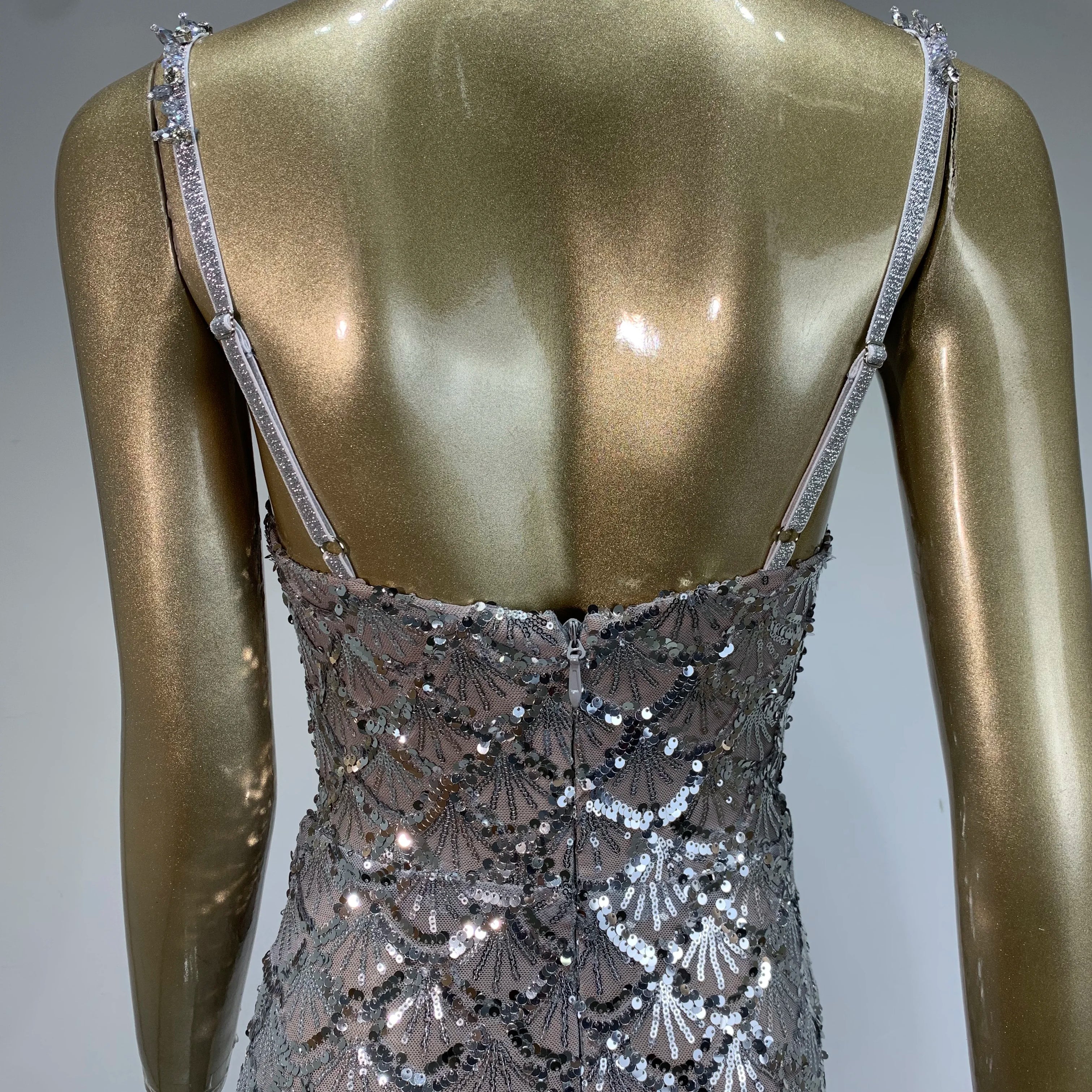 Women Sexy V Neck Backless Sequins Mesh Sparkly Silver Maxi Long Dress 2024 Elegant Party Evening Outfit Vestido